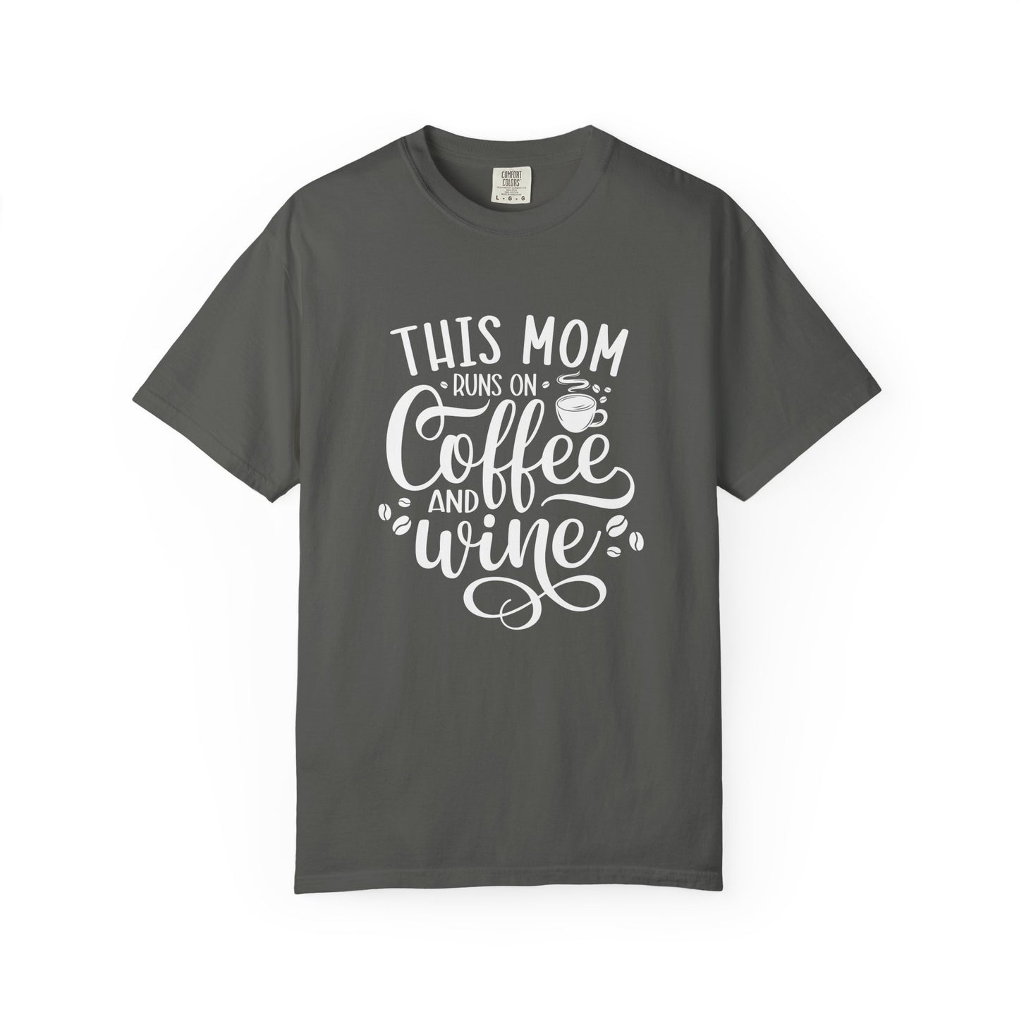 This Mom Runs on Coffee & Wine Graphic T-Shirt – Funny Mom Life Tee