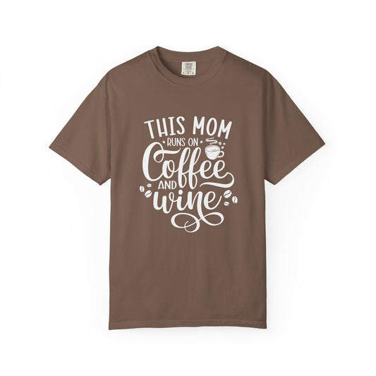 This Mom Runs on Coffee & Wine Graphic T-Shirt – Funny Mom Life Tee
